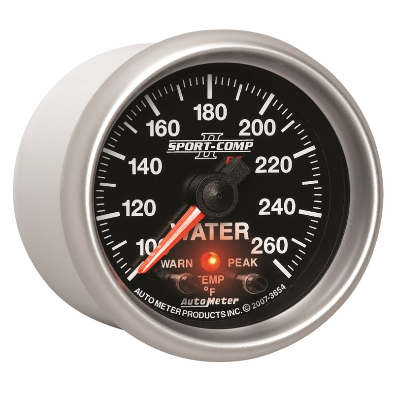 Autometer Sport-Comp II 52.4mm 100-260 Deg F Water Temp Peak & Warn w/ Electronic Control Gauge 3654