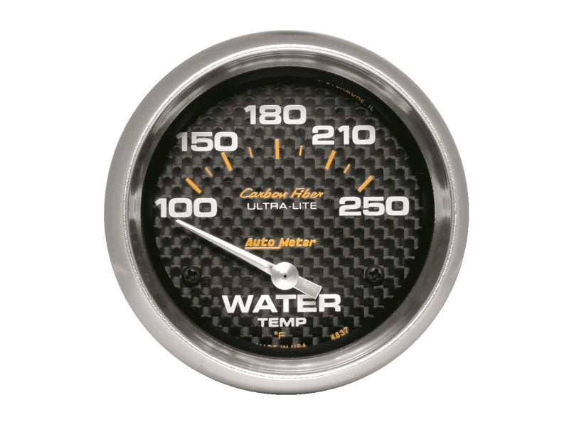 AutoMeter Gauge Water Temp 2-5/8in (66.7mm) 100-250F Electric Carbon Fiber 4837