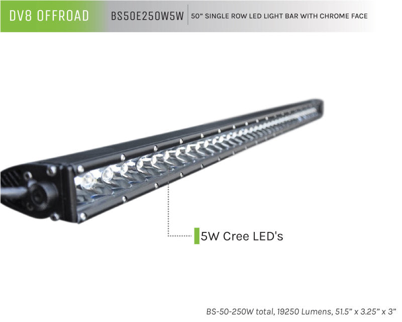 DV8 Offroad 50in Light Bar Slim 250W Spot 5W CREE LED - Black - eliteracefab.com