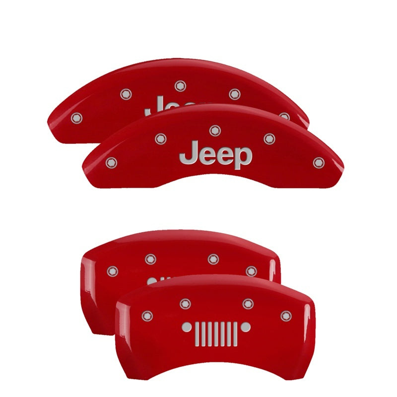 MGP 4 Caliper Covers Engraved Front JEEP Engraved Rear JEEP Grill logo Red finish silver ch MGP