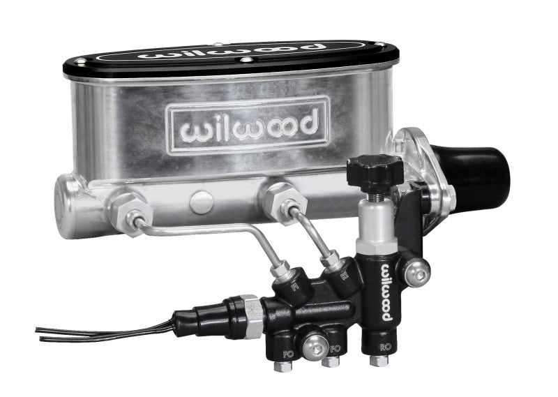 Wilwood HV Tandem M/C Kit w L/H Bracket & Prop Valve - 1in Bore Ball Burnished Wilwood