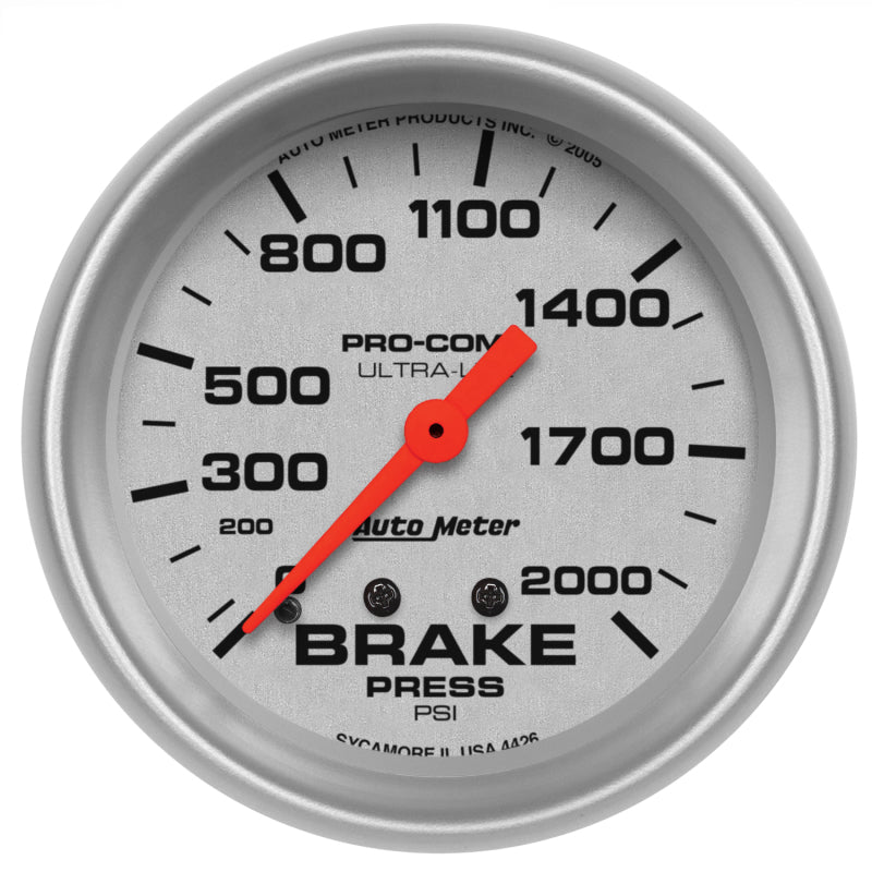 AutoMeter Gauge Brake Pressure 2-5/8in. 2000PSI Mechanical Ultra-Lite 4426