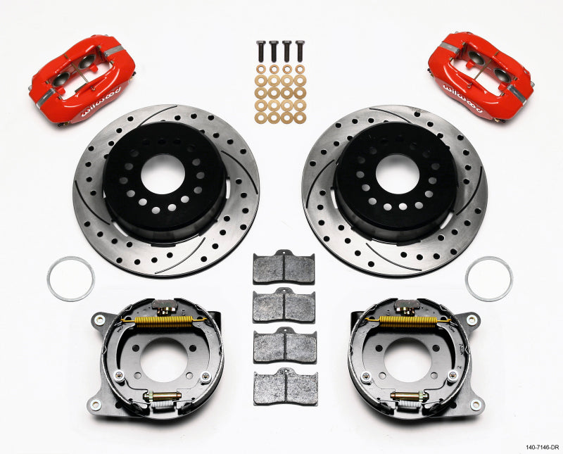 Wilwood Forged Dynalite P/S Park Brake Kit Drilled Red Ford 8.8 w/2.5in Offset-5 Lug - eliteracefab.com