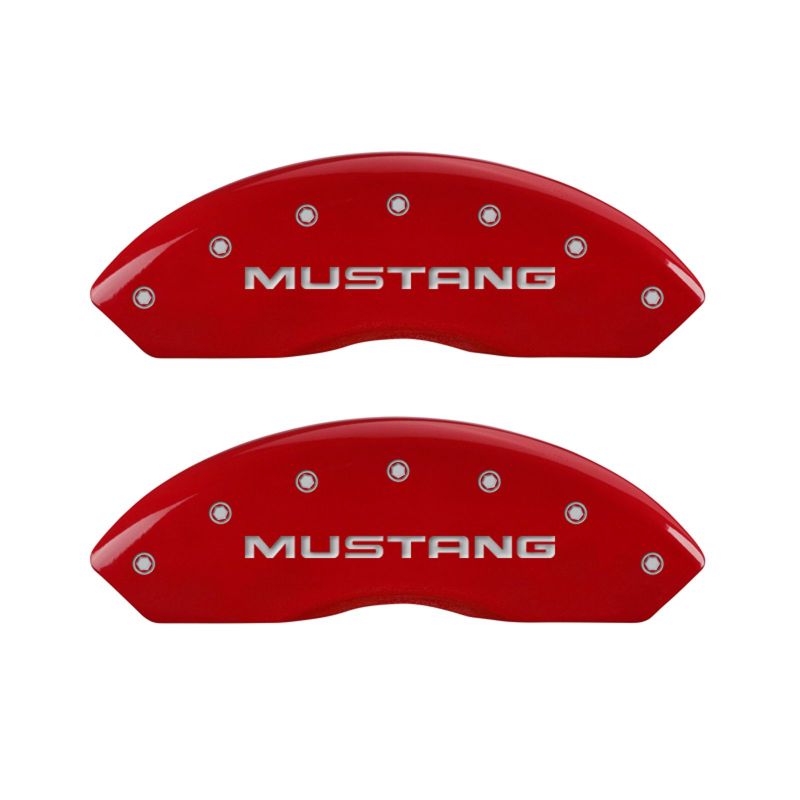 MGP 4 Caliper Covers Engraved Front Mustang Engraved Rear SN95/GT Red finish silver ch - eliteracefab.com