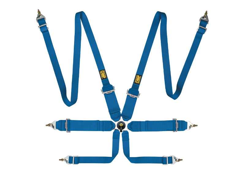 OMP FIRST 3+2 6-Point Pull-Up Racing Harness - Blue - FIA 8853-2016 - DA0-0204-B02-041