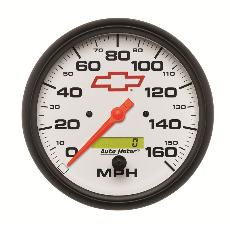 AutoMeter Gauge Speedometer 5in. 160MPH Elec. Programmable Chevy Red Bowtie White 5889-00406