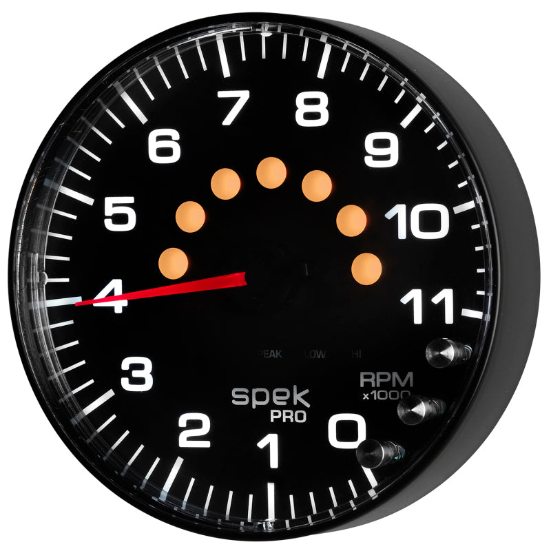 Autometer Spek-Pro Gauge Tachometer 5in 11K Rpm W/Shift Light & Peak Mem Black/Black P239328