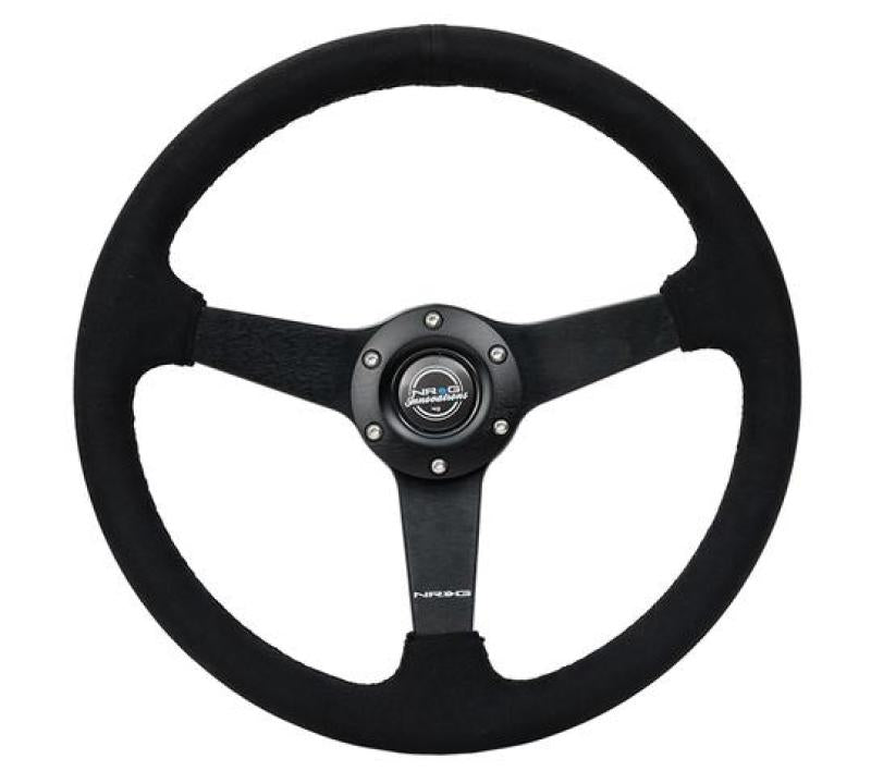 NRG Innovations 350mm Reinforced Flat Steering Wheel - Alcantara - Matte Black Spokes - Black Stitch – RST-037MB-SA