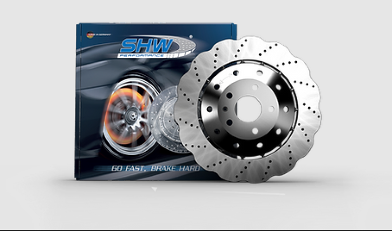 SHW 14-20 Audi R8 5.2L (Excl Ceramic Brakes) Front Drilled-Dimpled Lightweight Wavy Brake Rotor - eliteracefab.com