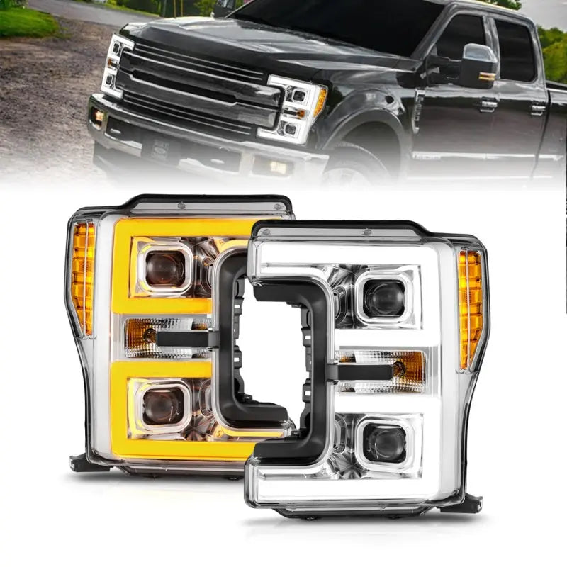 ANZO 17-19 Ford F-250/350/450 SD (w/o Factory LED HL) LED Proj Headlights w/Light Bar Switchback Chr ANZO