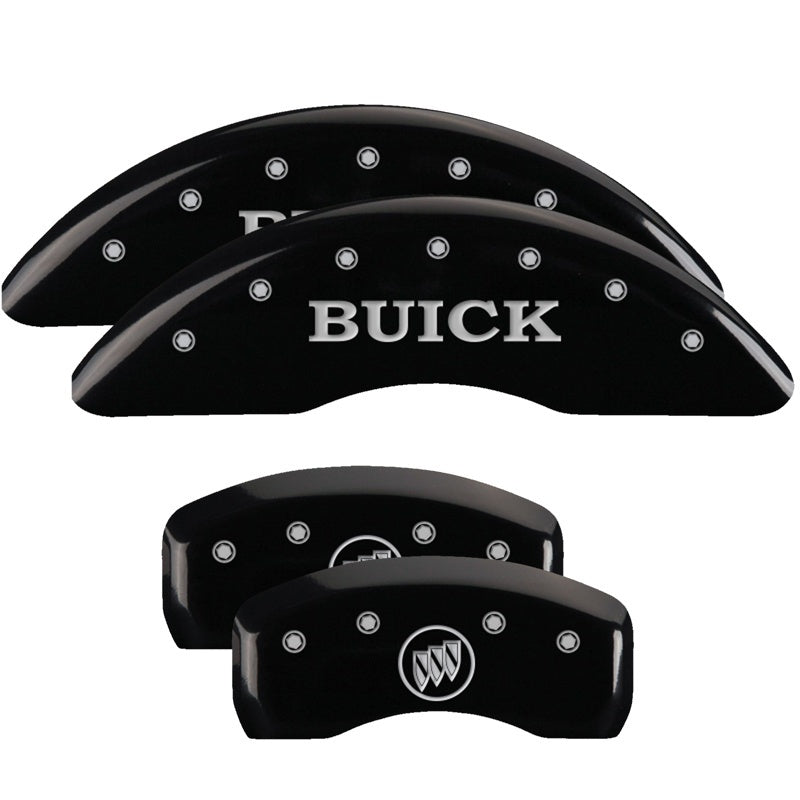 MGP 4 Caliper Covers Engraved Front Buick Engraved Rear Buick Shield Black finish silver ch MGP
