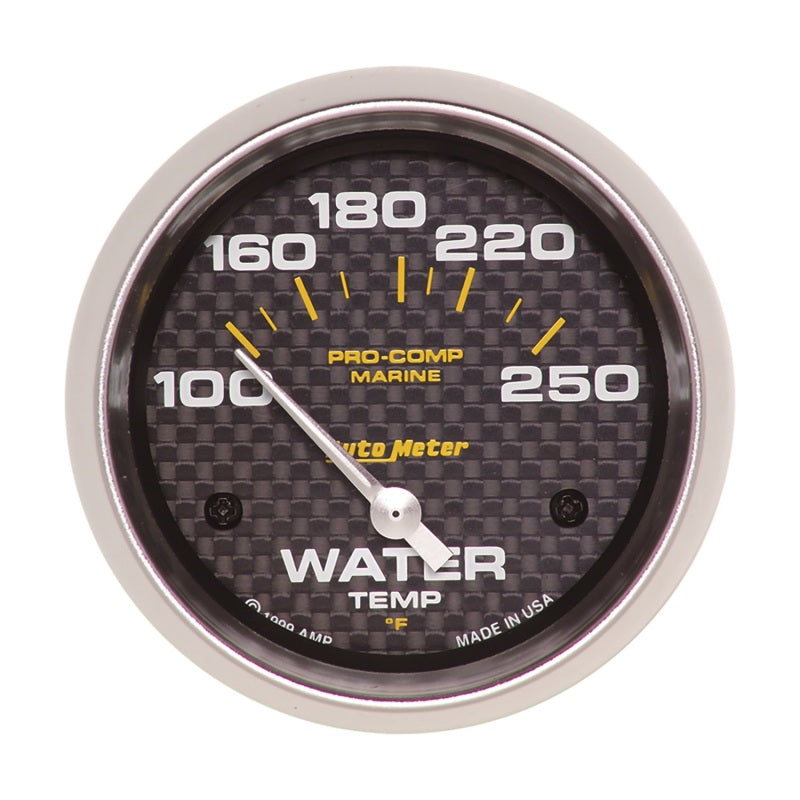 Autometer Marine Carbon Fiber 2-5/8in Electric Water Temperature Gauge 100-250 Deg F 200763-40