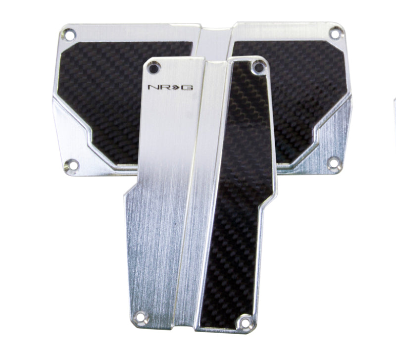NRG Brushed Aluminum Sport Pedal A/T - Silver w/Black Carbon - eliteracefab.com