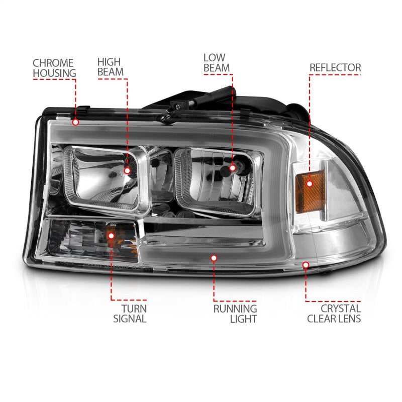ANZO 97-04 Dodge Dakota/Durango Crystal headlight Set w/ Light Bar Chrome Housing ANZO