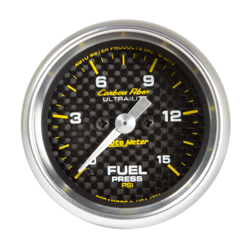 Autometer Carbon Fiber 52.4mm Full Sweep Electronic 0-15 PSI Fuel Pressure Gauge 4761