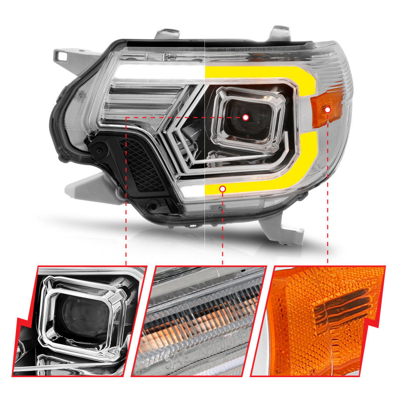 ANZO 12-15 Toyota Tacoma Projector Headlights - w/ Light Bar Switchback Chrome Housing ANZO