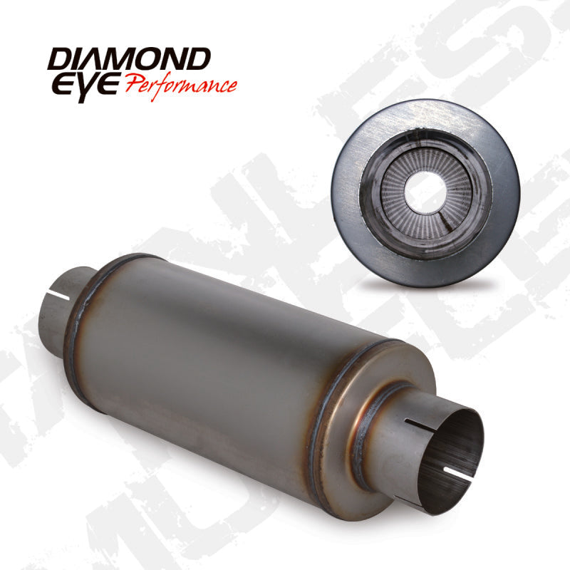Diamond Eye MFLR 4inID SGL IN/SGL OUT 7inDIA X 14in BODY 20in LENGTH PERF SLOTTED ENDS 409 SS Diamond Eye Performance