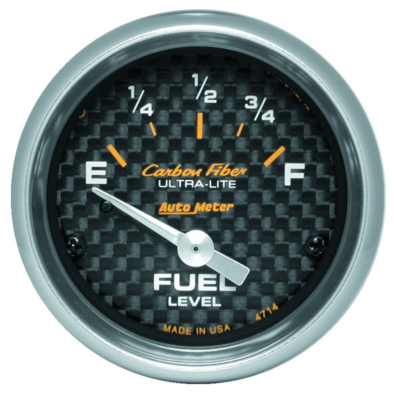 Autometer Carbon Fiber 52mm 0E-90F Short Sweep Electronic Fuel Level Gauge 4714