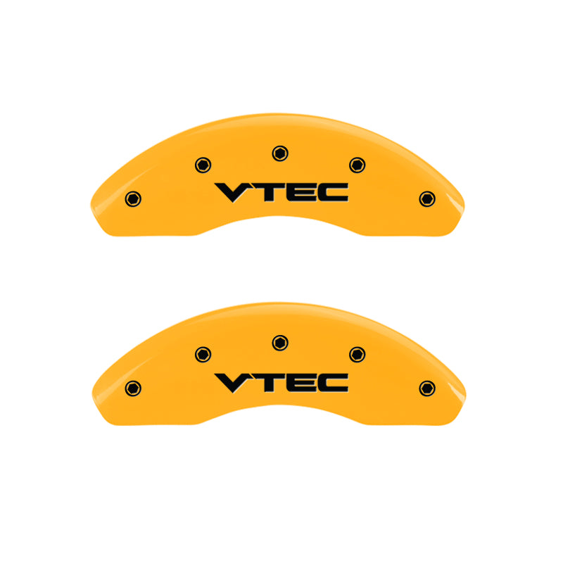 MGP 4 Caliper Covers Engraved Front & Rear Vtech Yellow Finish Black Char 2004 Acura RSX MGP