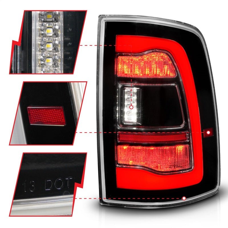 ANZO DODGE RAM 1500 09-18 / RAM 2500/3500 10-18 LED TAIL LIGHTS BLACK CLEAR LENS W/ SEQUENTIAL SIGNAL (FOR ALL MODELS) - 311469