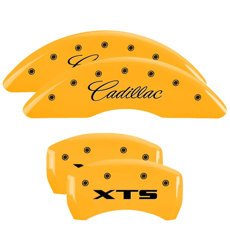 MGP 4 Caliper Covers Engraved Front Cadillac Engraved Rear XTS Yellow finish black ch MGP