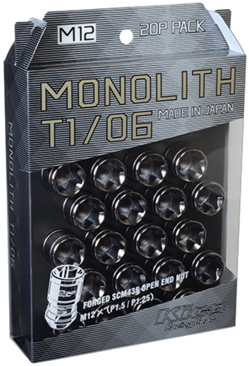 Project Kics 12 x 1.25 Glorious Black T1/06 Monolith Lug Nuts - 20 Pcs - eliteracefab.com