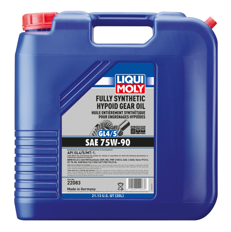 Liqui Moly 22083 Fully Synthetic Hypoid Gear Oil (GL4/5) 75W-90 (20L)