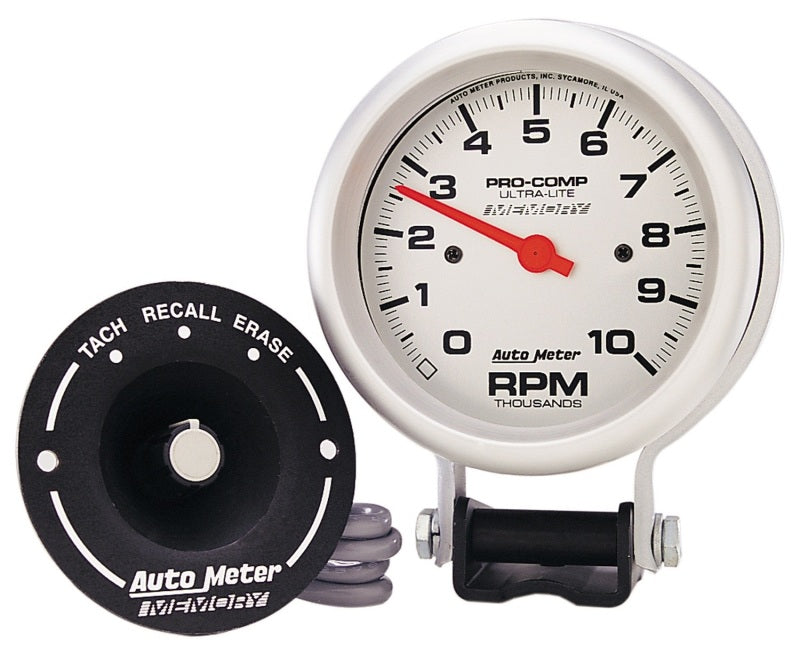 AutoMeter Gauge Tachometer 3-3/4in. 10K RPM Pedestal W/ Peak Memory Ultra-Lite 6604
