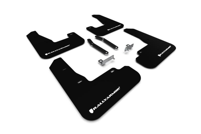 Rally Armor 2019+ Hyundai Elantra N Line UR Black Mud Flap w/ White Logo - eliteracefab.com