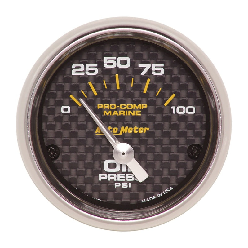 Autometer Marine Carbon Fiber 2-1/16in 100PSI Electric Oil Pressure Gauge 200758-40
