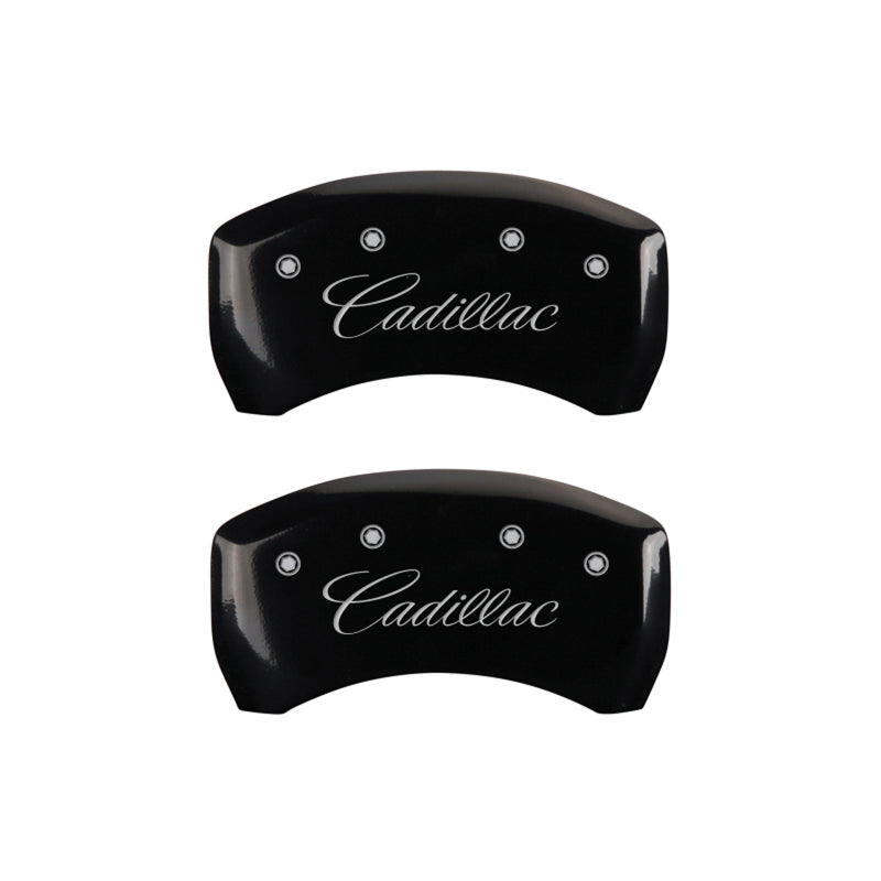 MGP 4 Caliper Covers Engraved Front & Rear Cursive/Cadillac Black finish silver ch MGP