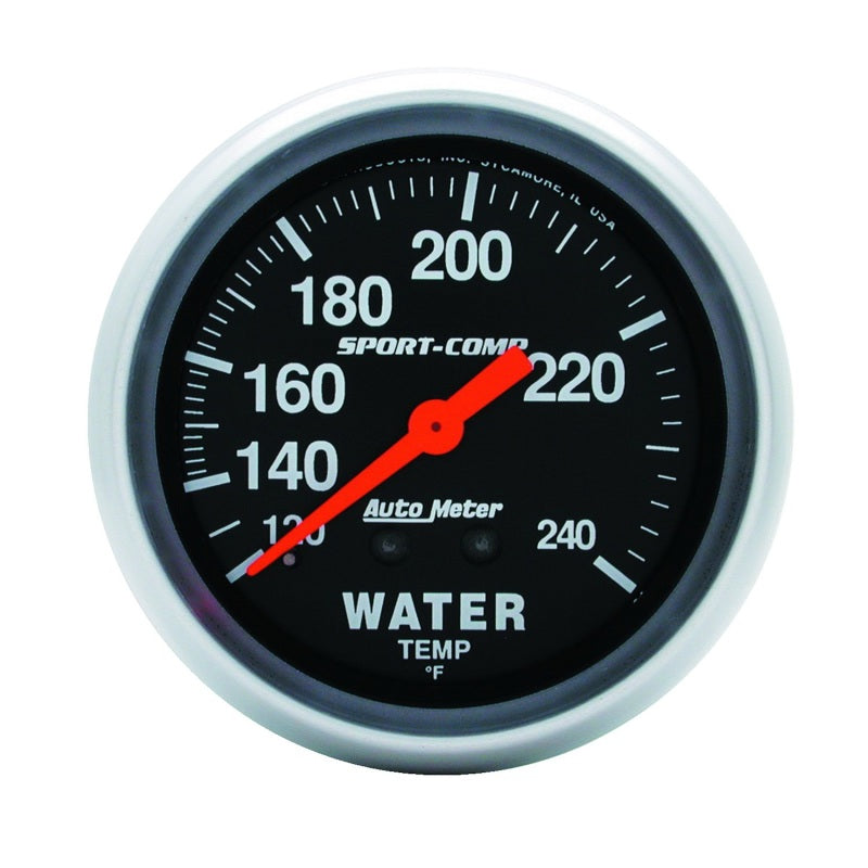Autometer Sport-Comp 2-5/8in 120-240 F Mechanical Water Temp Gauge 12ft Tubing 3433
