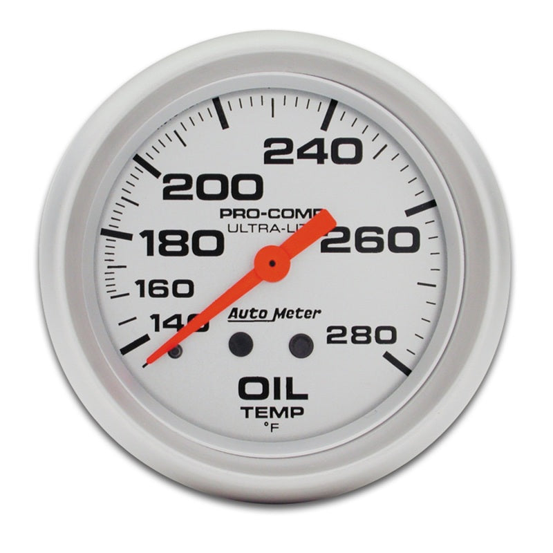 Autometer Ultra-Lite 66.7mm Mechanical 140-280 Degree F Oil Temperature Gauge w/ 6in Tubing 4441
