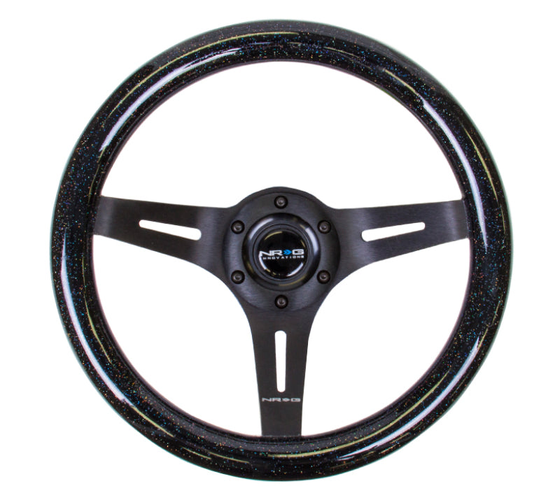 NRG Classic Wood Grain Steering Wheel 310mm Black 3-Spokes Black Sparkled Grip - eliteracefab.com