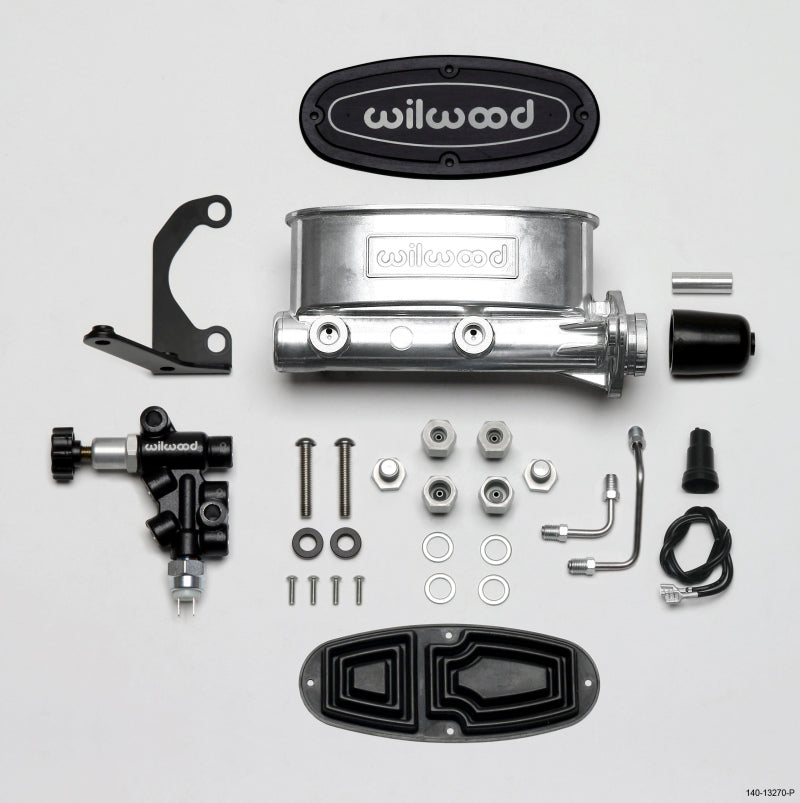 Wilwood HV Tandem M/C Kit w L/H Bracket & Prop Valve - 1 1/8in Bore Ball Burnished Wilwood