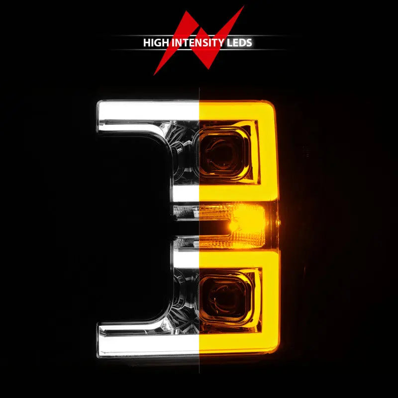 ANZO 17-19 Ford F-250/350/450 SD (w/o Factory LED HL) LED Proj Headlights w/Light Bar Switchback Chr ANZO