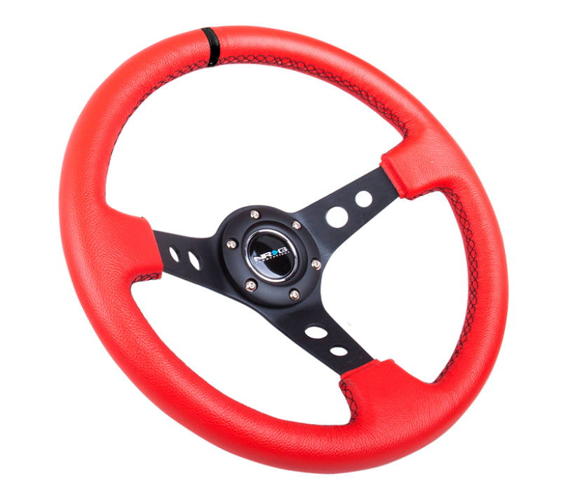 NRG Reinforced Sport Steering Wheel 350mm 3 Inch Deep Black Spoke Red Suede - eliteracefab.com