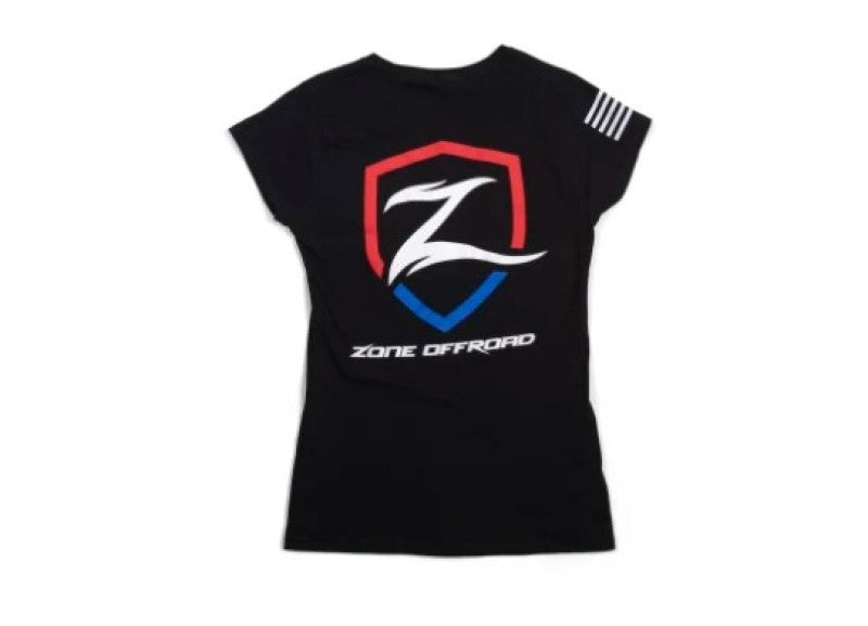 Zone Offroad Black Premium Cotton T-Shirt with Patriotic Zone Logos - Womens - L - ZONU9164L