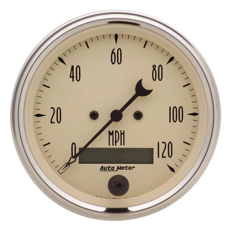 AutoMeter Gauge Speedo. 3-3/8in. 120MPH Elec. Prog. W/ Lcd Odo Antq Beige 1880