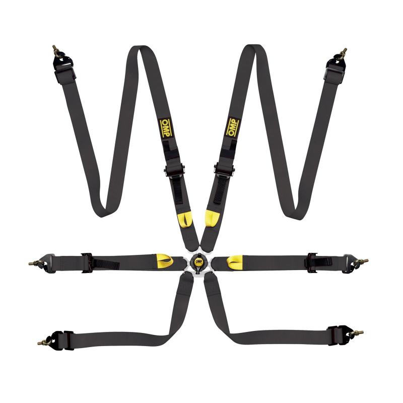 OMP FIRST 2" 6-Point Pull-Up Racing Harness - Black - FIA 8853-2016 - DA0-0208-A01-071