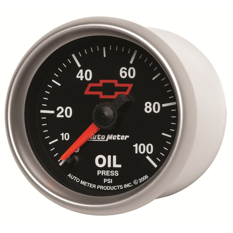 Autometer GM Bowtie Black 2-1/16in 0-100 PSI Oil Pressure - Stepper Motor 3653-00406