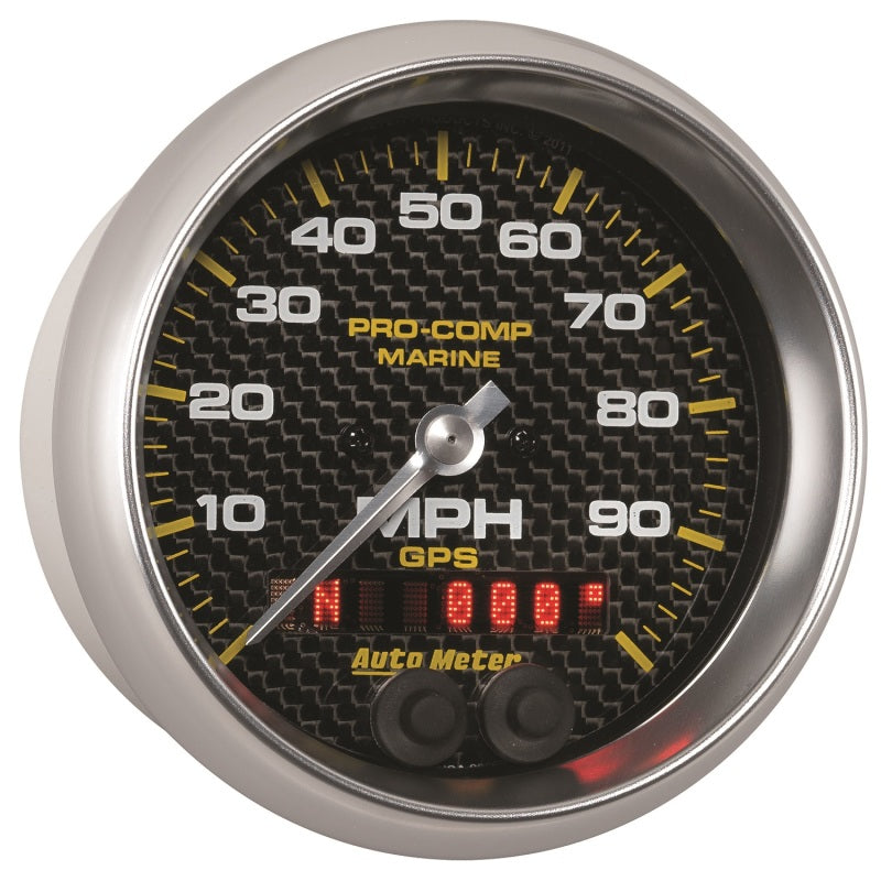 Autometer Marine Carbon Fiber 3-3/8in 100MPH GPS Speedometer Gauge 200636-40