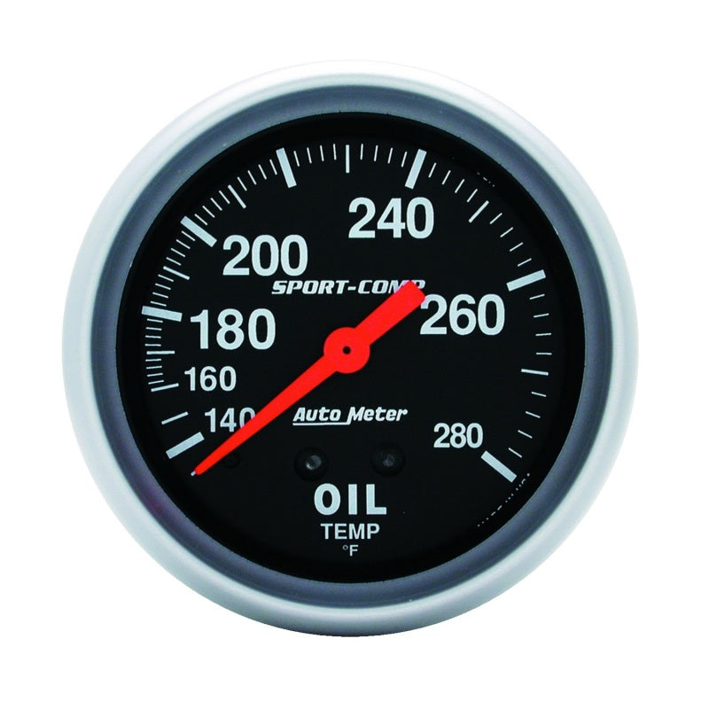 Autometer 2-5/8in 140-280 Degree F Mechanical 12ft Oil Temp Sport-Comp Gauge 3443