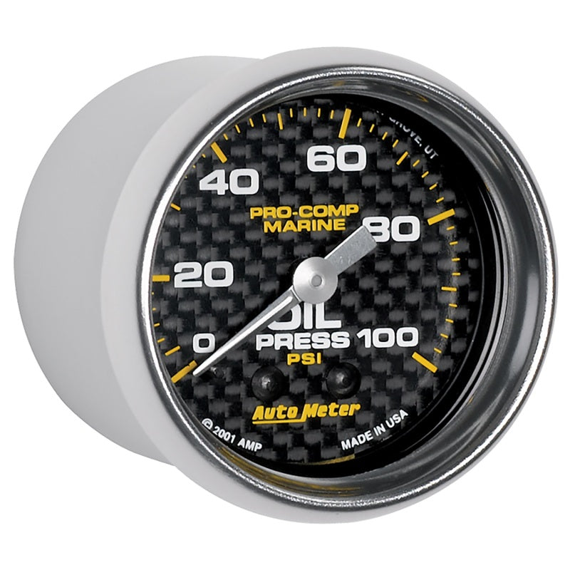 Autometer Marine Carbon Fiber Ultra-Lite 2-1/16in 100PSI Mechanical Oil Pressure Gauge 200790-40