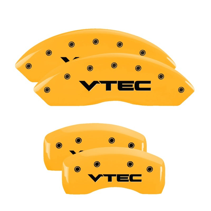 MGP 4 Caliper Covers Engraved Front & Rear Vtech Yellow Finish Black Char 2004 Acura RSX MGP