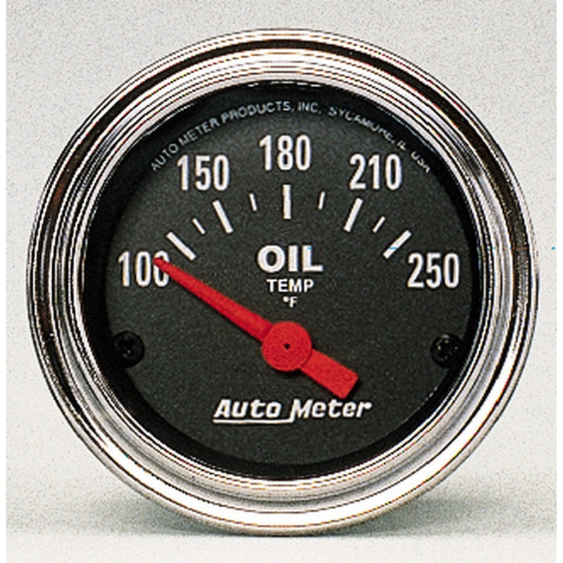 Autometer Traditional Chrome 52mm 100-250 Degree F Short Sweep Electrical Oil Temperature Gauge 2542