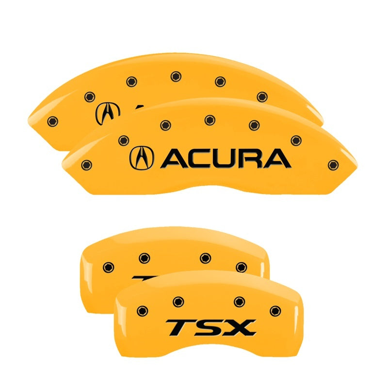 MGP 4 Caliper Covers Engraved Front Acura Engraved Rear TSX Yellow finish black ch MGP