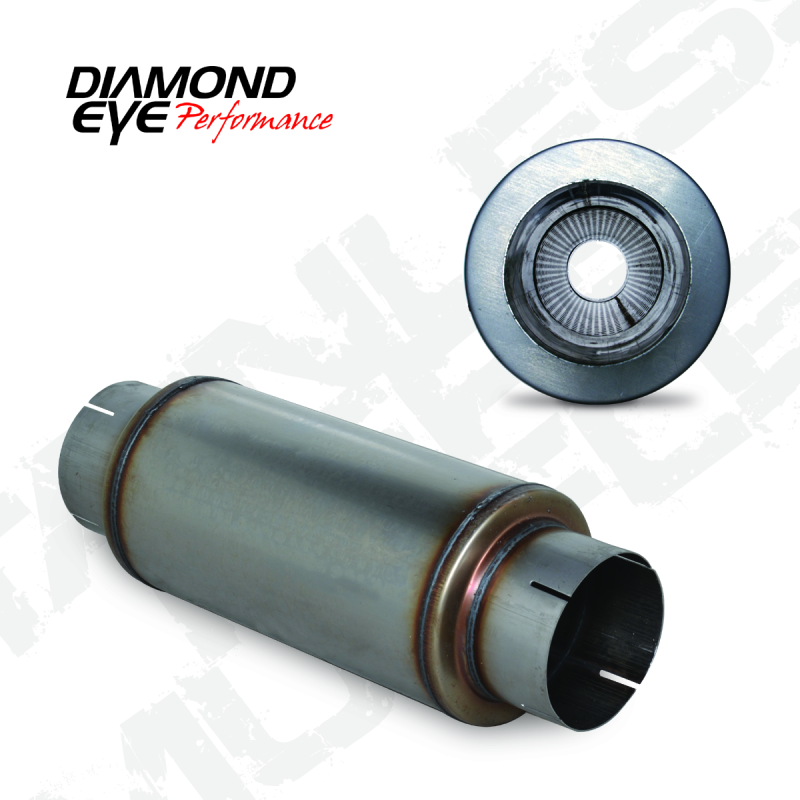 Diamond Eye MFLR 5inID SGL IN/SGL OUT 7inDIA X 14in BODY 20in LENGTH PERF SLOTTED ENDS 409 SS Diamond Eye Performance