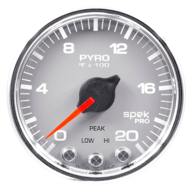Autometer Spek-Pro Gauge Pyro. (Egt) 2 1/16in 2000f Stepper Motor W/Peak & Warn Slvr/Chrm P31021