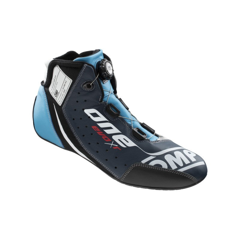 OMP One Evo X R Auto Racing Shoes - Navy Blue/Silver/Cyan - EU 38/US 6 - FIA 8856-2018